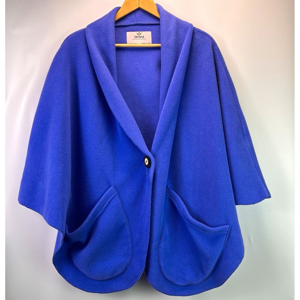 Janska Polartec Fleece Pocket Cape Periwinkle USA Oversized Pockets One Size